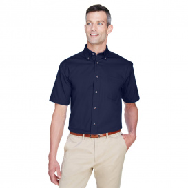 Harriton M500S Men\'s Easy Blend Short-Sleeve Twill Shirt with Stain Release - Navy