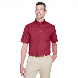 Harriton M500S Men\'s Easy Blend Short-Sleeve Twill Shirt with Stain Release - Wine