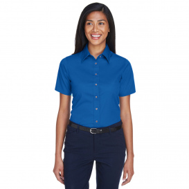 Harriton M500SW Ladies Easy Blend Short Sleeve Twill Shirt with Stain Release - French Blue