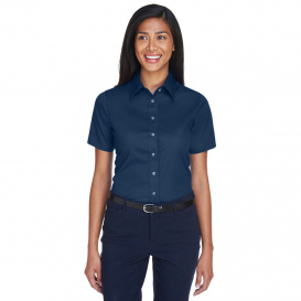 Harriton M500SW Ladies Easy Blend Short Sleeve Twill Shirt with Stain Release - Navy