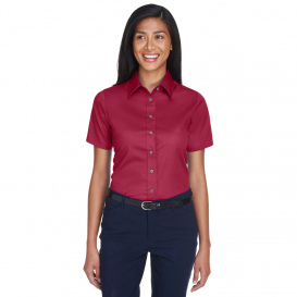 Harriton M500SW Ladies Easy Blend Short Sleeve Twill Shirt with Stain Release - Wine