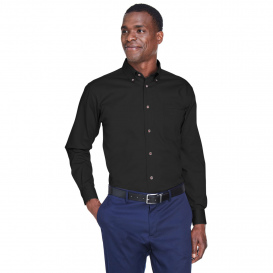 Harriton M500T Men\'s Tall Easy Blend Long Sleeve Twill Shirt with Stain Release - Black