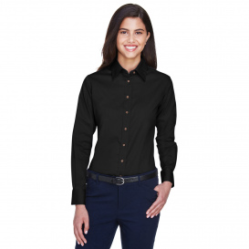 Harriton M500W Ladies Easy Blend Long Sleeve Twill Shirt with Stain Release - Black