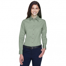 Harriton M500W Ladies Easy Blend Long Sleeve Twill Shirt with Stain Release - Dill