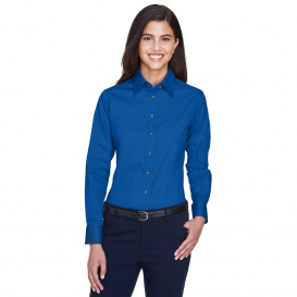 Harriton M500W Ladies Easy Blend Long Sleeve Twill Shirt with Stain Release - French Blue