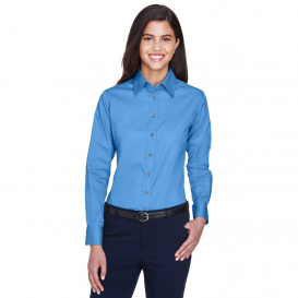 Harriton M500W Ladies Easy Blend Long Sleeve Twill Shirt with Stain Release - Nautical Blue