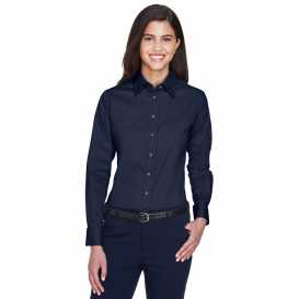 Harriton M500W Ladies Easy Blend Long Sleeve Twill Shirt with Stain Release - Navy