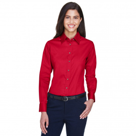 Harriton M500W Ladies Easy Blend Long Sleeve Twill Shirt with Stain Release - Red