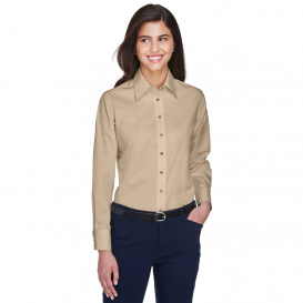 Harriton M500W Ladies Easy Blend Long Sleeve Twill Shirt with Stain Release - Stone