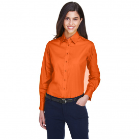 Harriton M500W Ladies Easy Blend Long Sleeve Twill Shirt with Stain Release - Team Orange