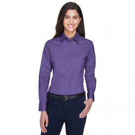 Harriton M500W Ladies Easy Blend Long Sleeve Twill Shirt with Stain Release - Team Purple