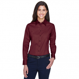 Harriton M500W Ladies Easy Blend Long Sleeve Twill Shirt with Stain Release - Wine