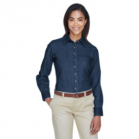 Harriton M550W Ladies 6.5 oz. Long Sleeve Denim Shirt - Dark Denim