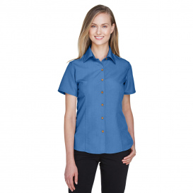 Harriton M560W Ladies Barbados Textured Camp Shirt - Pool Blue