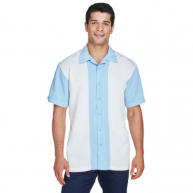 Harriton M575 Men\'s Two-Tone Bahama Cord Camp Shirt - Cloud Blue/Creme