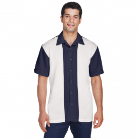 Harriton M575 Men\'s Two-Tone Bahama Cord Camp Shirt - Navy/Creme