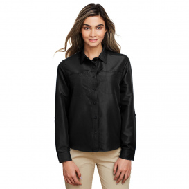 Harriton M580LW Ladies Key West Long Sleeve Performance Staff Shirt - Black