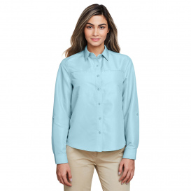 Harriton M580LW Ladies Key West Long Sleeve Performance Staff Shirt - Cloud Blue