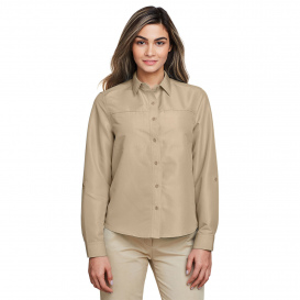 Harriton M580LW Ladies Key West Long Sleeve Performance Staff Shirt - Khaki