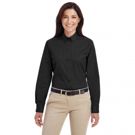 Harriton M581W Ladies Foundation 100% Cotton Long Sleeve Twill Shirt with Teflon - Black