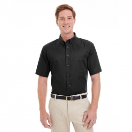 Harriton M582 Men\'s Foundation 100% Cotton Short-Sleeve Twill Shirt with Teflon - Black