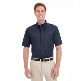 Harriton M582 Men\'s Foundation 100% Cotton Short-Sleeve Twill Shirt with Teflon - Dark Navy