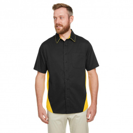 Harriton M586 Men\'s Flash IL Colorblock Short-Sleeve Shirt - Black/Sunray Yellow