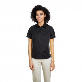 Harriton M586W Ladies Flash IL Colorblock Short-Sleeve Shirt - Black/Dark Charcoal