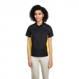 Harriton M586W Ladies Flash IL Colorblock Short-Sleeve Shirt - Black/Sunray Yellow