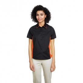 Harriton M586W Ladies Flash IL Colorblock Short-Sleeve Shirt - Black/Team Orange