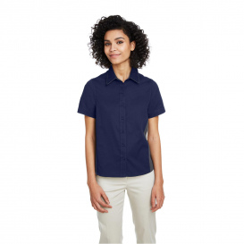 Harriton M586W Ladies Flash IL Colorblock Short-Sleeve Shirt - Dark Navy/Dark Charcoal