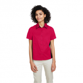 Harriton M586W Ladies Flash IL Colorblock Short-Sleeve Shirt - Red/Black