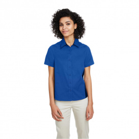 Harriton M586W Ladies Flash IL Colorblock Short-Sleeve Shirt - True Royal/Black