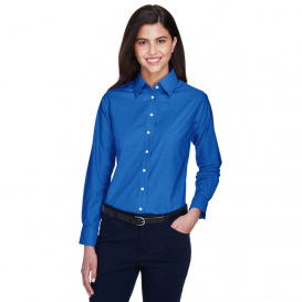 Harriton M600W Ladies Long Sleeve Oxford with Stain Release - French Blue