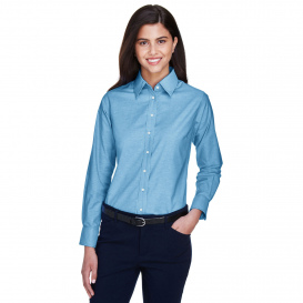 Harriton M600W Ladies Long Sleeve Oxford with Stain Release - Light Blue
