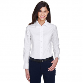 Harriton M600W Ladies Long Sleeve Oxford with Stain Release - White