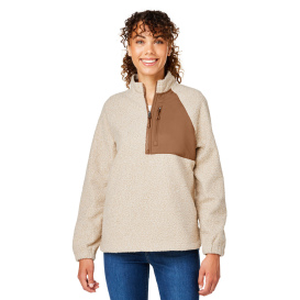 North End NE713W Ladies Aura Sweater Fleece Quarter-Zip - Oatmeal Heather/Teak