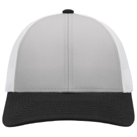 Pacific Headwear P114 Low-Pro Trucker Cap - Silver/White/Black
