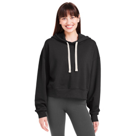 glyder PDP1725 Ladies Vintage Oversized Cropped Hooded Sweatshirt - Black