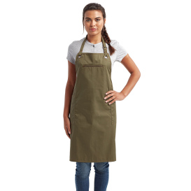 Reprime RP121 Unisex Barley Contrast Stitch Sustainable Bib Apron - Olive/Chestnut