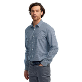 Reprime RP220 Men\'s Microcheck Gingham Long-Sleeve Cotton Shirt - Navy/White