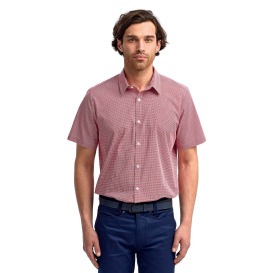 Reprime RP221 Men\'s Microcheck Gingham Short-Sleeve Cotton Shirt - Red/White