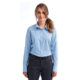 Reprime RP320 Ladies\' Microcheck Gingham Long-Sleeve Cotton Shirt - Light Blue/White