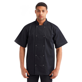 Reprime RP664 Unisex Unisex Studded Front Short-Sleeve Chef\'s Jacket - Black