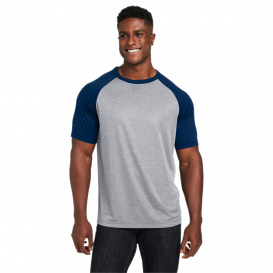 Team 365 TT62 Unisex Zone Colorblock Raglan T-Shirt - Athletic Heather/Sport Dark Navy