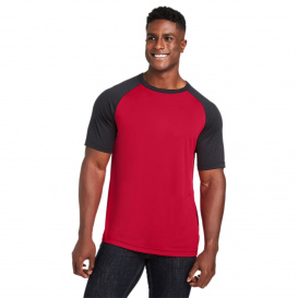 Team 365 TT62 Unisex Zone Colorblock Raglan T-Shirt - Sport Red/Black Heather