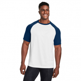 Team 365 TT62 Unisex Zone Colorblock Raglan T-Shirt - White/Sport Dark Navy Heather