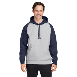 Team 365 TT96CB Unisex Zone Hydrosport Heavyweight Colorblock Hooded Sweatshirt - Athletic Heather/Sport Dark Navy