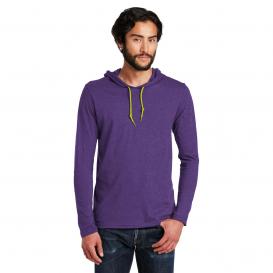 Anvil 987 100% Combed Ring Spun Cotton Long Sleeve Hooded T-Shirt - Heather Purple/Neon Yellow