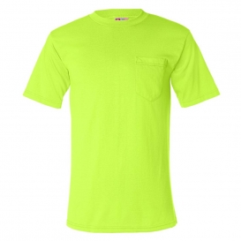 Bayside 1725 USA-Made 50/50 Short Sleeve T-Shirt with a Pocket - Safety Green
